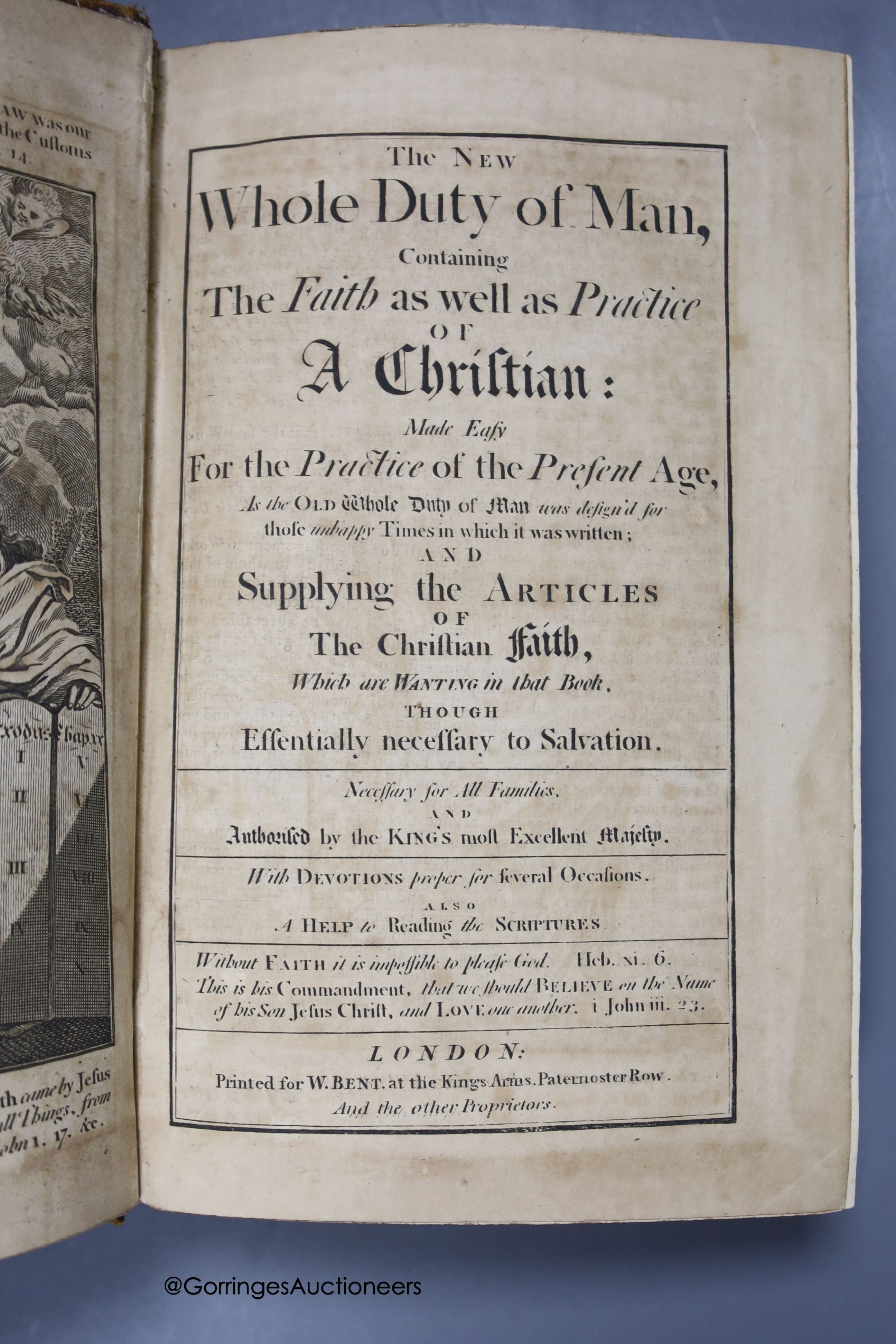 A collection of leather bound books, including The Truth of The Scripture 1796 to follow The Whole Duty of Man 1808 and Pompeii-Dyer 1875